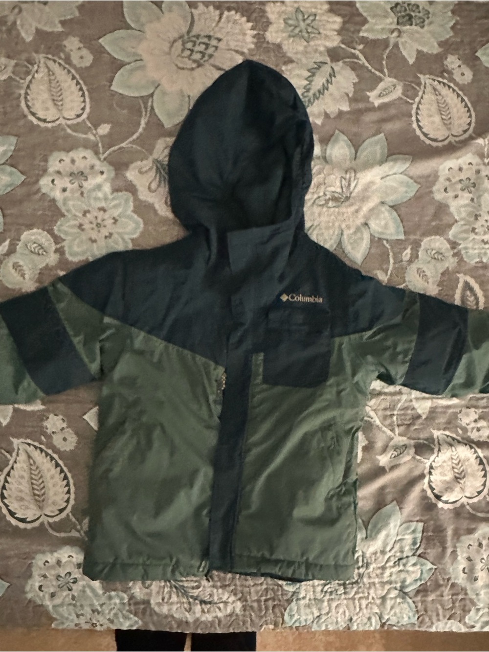 Columbia Kids Two-Tone Hooded Winter Jacket in Olive Green and Black